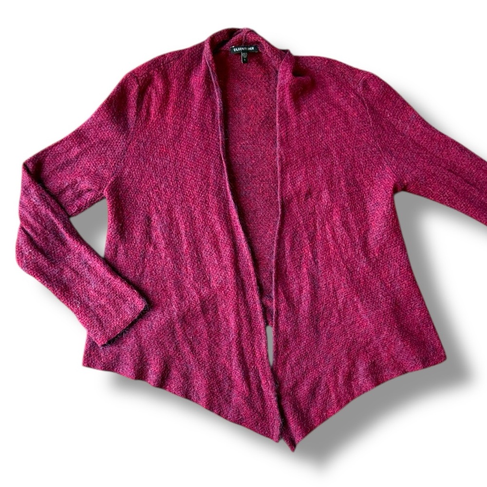 Eileen Fisher Cranberry Red Lightweight Wool/Mohair Open Cardigan Size Small - Picture 6 of 10
